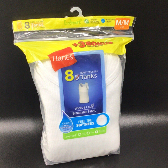 Hanes Boys’ 5 Tagless Tanks,Size M, White NEW Seal/Boys/ 8 Shirt/ - Picture 1 of 2